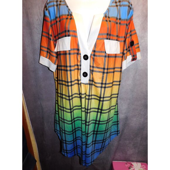 Casual Rainbow Gradient Plaid Lounge Shirt - Picture 6 of 6